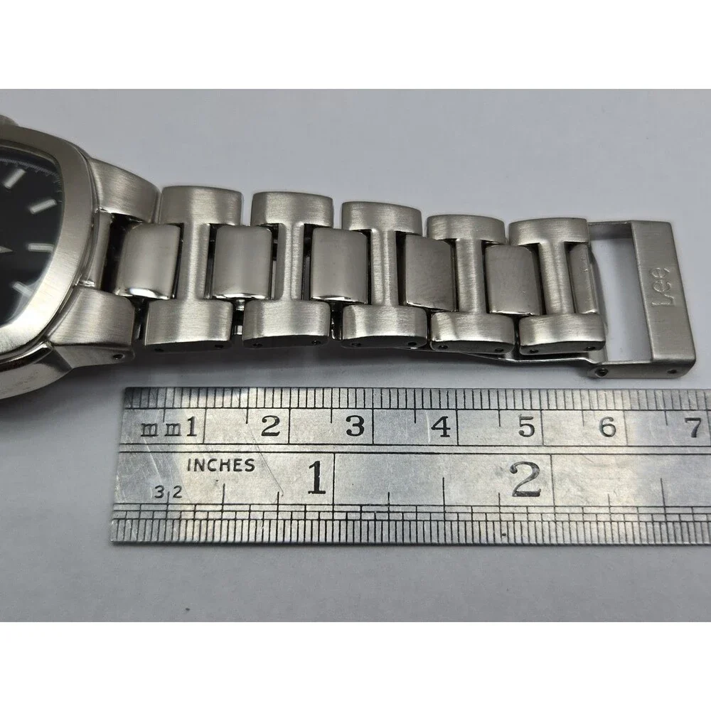 Vintage Lee Dungarees Mens Black Cushion Dial Silver Bracelet Quartz New Battery